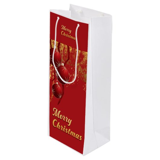 Luxe rood en goud kerstversiering wijn cadeautas (Voorkant Gekanteld)