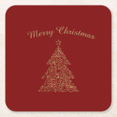 Luxe Rood en Goud Persoonlijke Kerstmis Kartonnen Onderzetters (Voorkant)