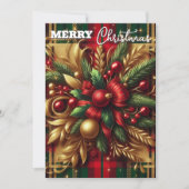 Luxe Rood en Groen Plakken Feestelijke Gouden Acce Feestdagenkaart (Voorkant)