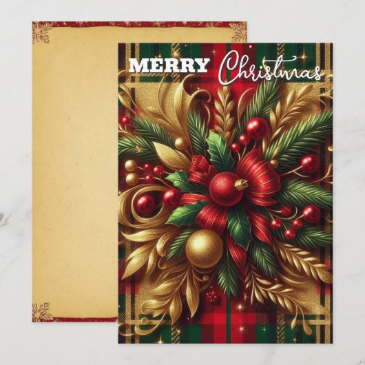 Luxe Rood en Groen Plakken Feestelijke Gouden Acce Feestdagenkaart (Voorkant / Achterkant)