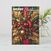 Luxe Rood en Groen Plakken Feestelijke Gouden Acce Feestdagenkaart (Staand voorkant)