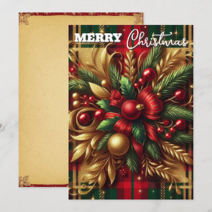 Luxe Rood en Groen Plakken Feestelijke Gouden Acce Feestdagenkaart