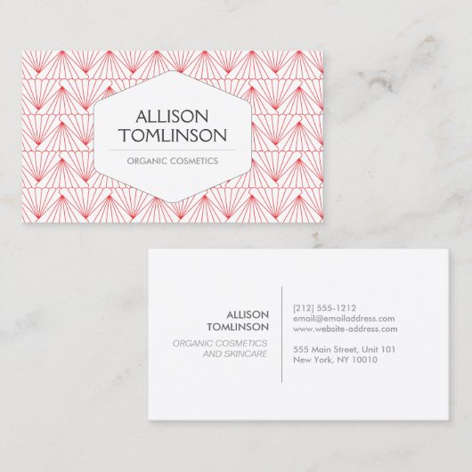 Luxe rood en wit art deco patroon visitekaartje (Voorkant / Achterkant)