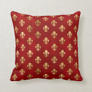 Luxe rood fleur-de-lis patroon kussen