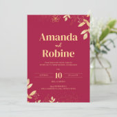 Luxe Rood & Goud bruiloft uitnodiging (Staand voorkant)