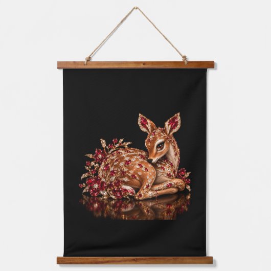 Luxe Rood Goud Herten Kunst Hangend Wandkleed (Voorkant)
