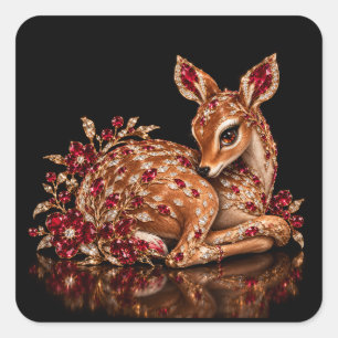 Luxe Rood Goud Herten Kunst Vierkante Sticker