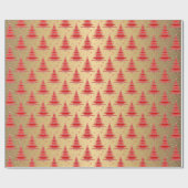 Luxe rood goud kerstboom patroon cadeaupapier (Vlak)