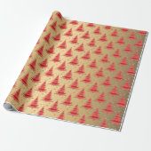 Luxe rood goud kerstboom patroon cadeaupapier (Uitgerold)