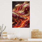 Luxe Rood Goud Mozaïek Golf Wandkunst Poster (Keuken)