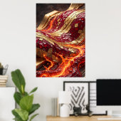 Luxe Rood Goud Mozaïek Golf Wandkunst Poster (Thuiskantoor)