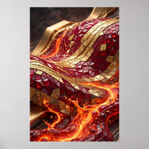 Luxe Rood Goud Mozaïek Golf Wandkunst Poster