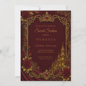 Luxe Rood & Goud Prinses Sweet 16 Kaart (Voorkant)