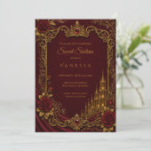 Luxe Rood & Goud Prinses Sweet 16 Kaart (Staand voorkant)