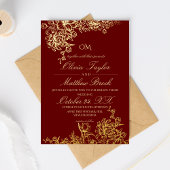 Luxe Rood & Goud Tuin Bloemen Elegante Huwelijk Folie Uitnodiging
