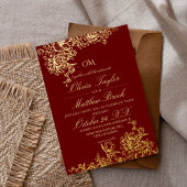 Luxe Rood & Goud Tuin Bloemen Elegante Huwelijk Folie Uitnodiging