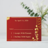 Luxe Rood Gouden Mandala QR Code RSVP Kaart (Staand voorkant)