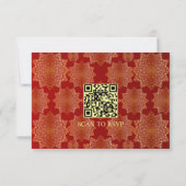 Luxe Rood Gouden Mandala QR Code RSVP Kaart (Achterkant)