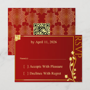 Luxe Rood Gouden Mandala QR Code RSVP Kaart