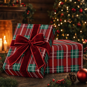 Luxe rood groen & geruit Schots geruit Cadeaupapier