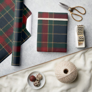 Luxe rood groen & marineblauw Schotse ruit Tarta Cadeaupapier