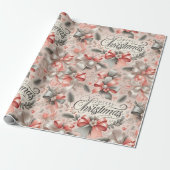 Luxe rood kerstrozen Merry Christmas Cadeaupapier (Uitgerold)