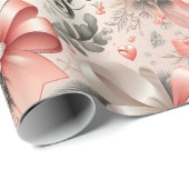 Luxe rood kerstrozen Merry Christmas Cadeaupapier (Rol Hoek)