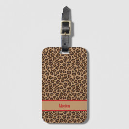Luxe rood met luipaardprint bagagelabel