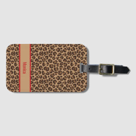 Luxe rood met luipaardprint bagagelabel