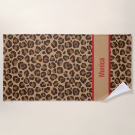Luxe rood met luipaardprint strandlaken