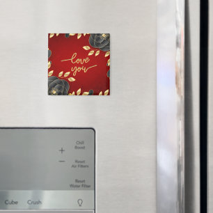 Luxe Rood Met Zwart En Goud Bloemenrand Magneet