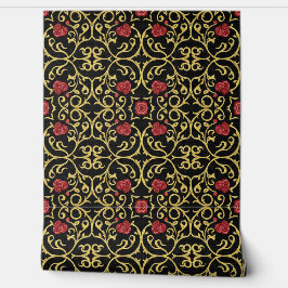 Luxe rood rozetontwerp met bladgoud behang
