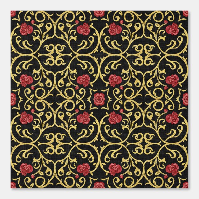 Luxe rood rozetontwerp met bladgoud behang (Voorkant)