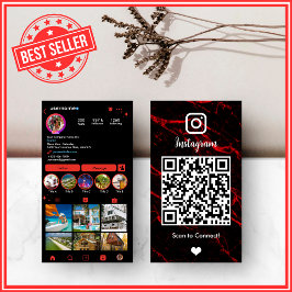 LUXE Rood & Zwart Instagram Marmer Agate QR Visitekaartje