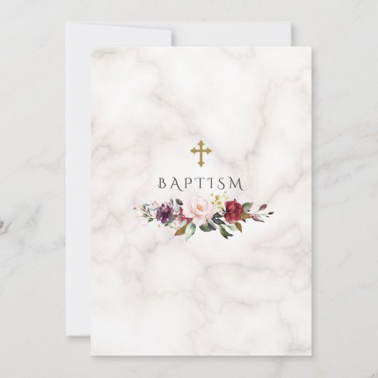 Luxe roodroze bloem kader marmer doop kaart (Achterkant)