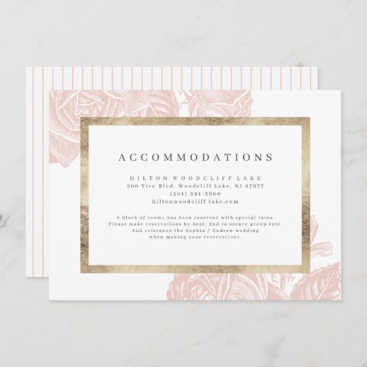 Luxe roos blush gold accommodaties informatiekaartje (Voorkant / Achterkant)