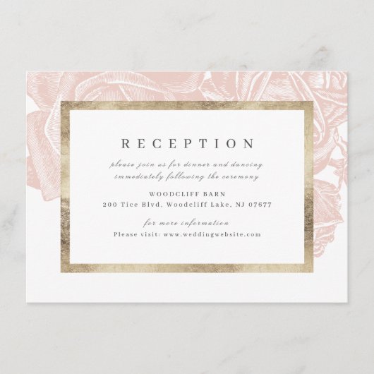 Luxe roos blush gold  botanische receptie informatiekaartje (Voorkant)