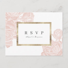 Luxe roos blush gouden vintage bruiloft RSVP Uitnodiging Briefkaart
