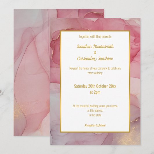 LUXE ROOS BLUSH MARBLE WEDDING INVITATION KAART (Voorkant / Achterkant)