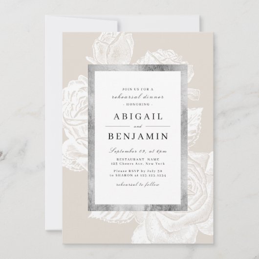 Luxe roos  botanische repetitie diner kaart (Voorkant)