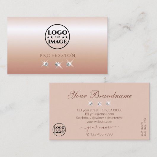 Luxe Roos Coral Sparging Diamonds met Logo Visitekaartje (Voorkant / Achterkant)