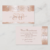 Luxe Roos Coral  Sparkle Diamonds Initialen Visitekaartje (Voorkant / Achterkant)