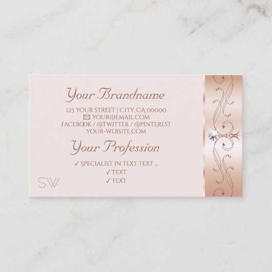 Luxe Roos Coral  Sparkle Diamonds Monogram Visitekaartje (Achterkant)