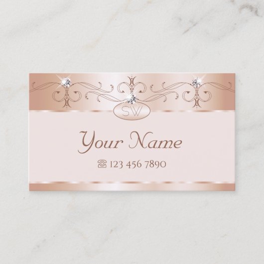 Luxe Roos Coral  Sparkle Diamonds Monogram Visitekaartje (Voorkant)