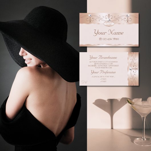 Luxe Roos Coral  Sparkle Diamonds Monogram Visitekaartje