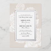 Luxe roos floral Silver  botanische bruiloft Folie Uitnodiging (Voorkant)