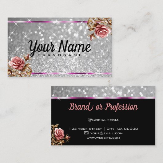 Luxe  Roos Glitter Lichtgevende Sterren Chic Visitekaartje (Voorkant / Achterkant)