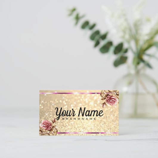 Luxe  Roos Glitter Lichtgevende Sterren Chic Visitekaartje (Staand voorkant)