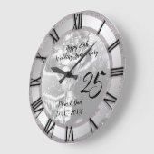 Luxe Roos Glitter Silver 25th Jubileum Grote Klok (Hoek)