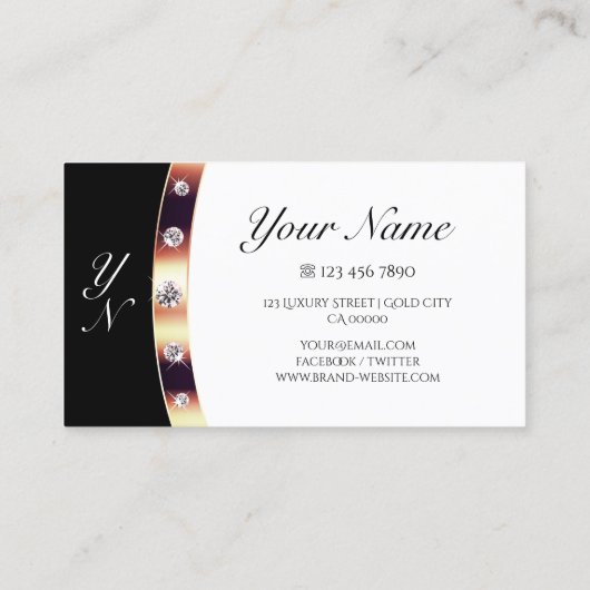 Luxe Roos Gold Black en White met Initialen Visitekaartje (Achterkant)